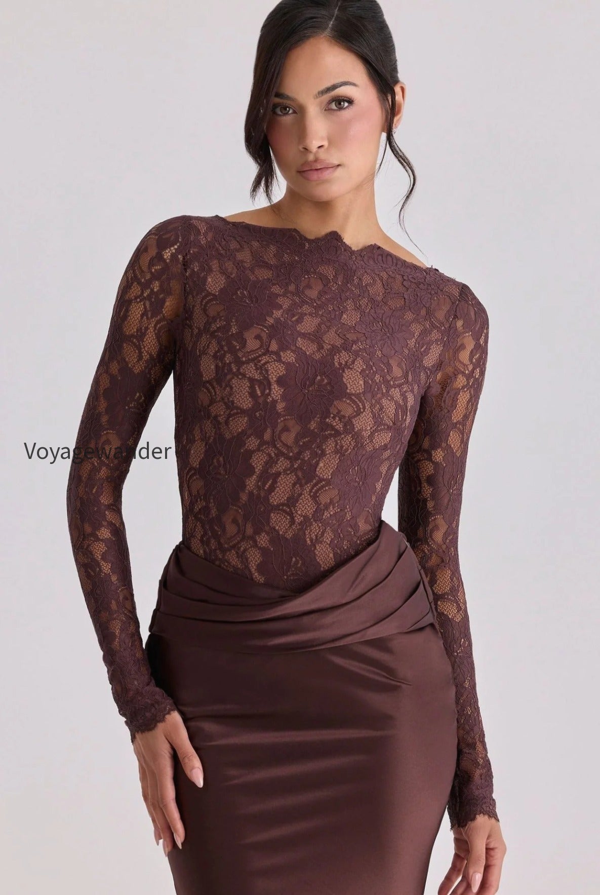 sheer-lace-panel-ruched-satin-mermaid-maxi-lace-dress