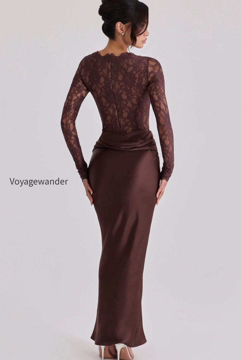 sheer-lace-panel-ruched-satin-mermaid-maxi-lace-dress