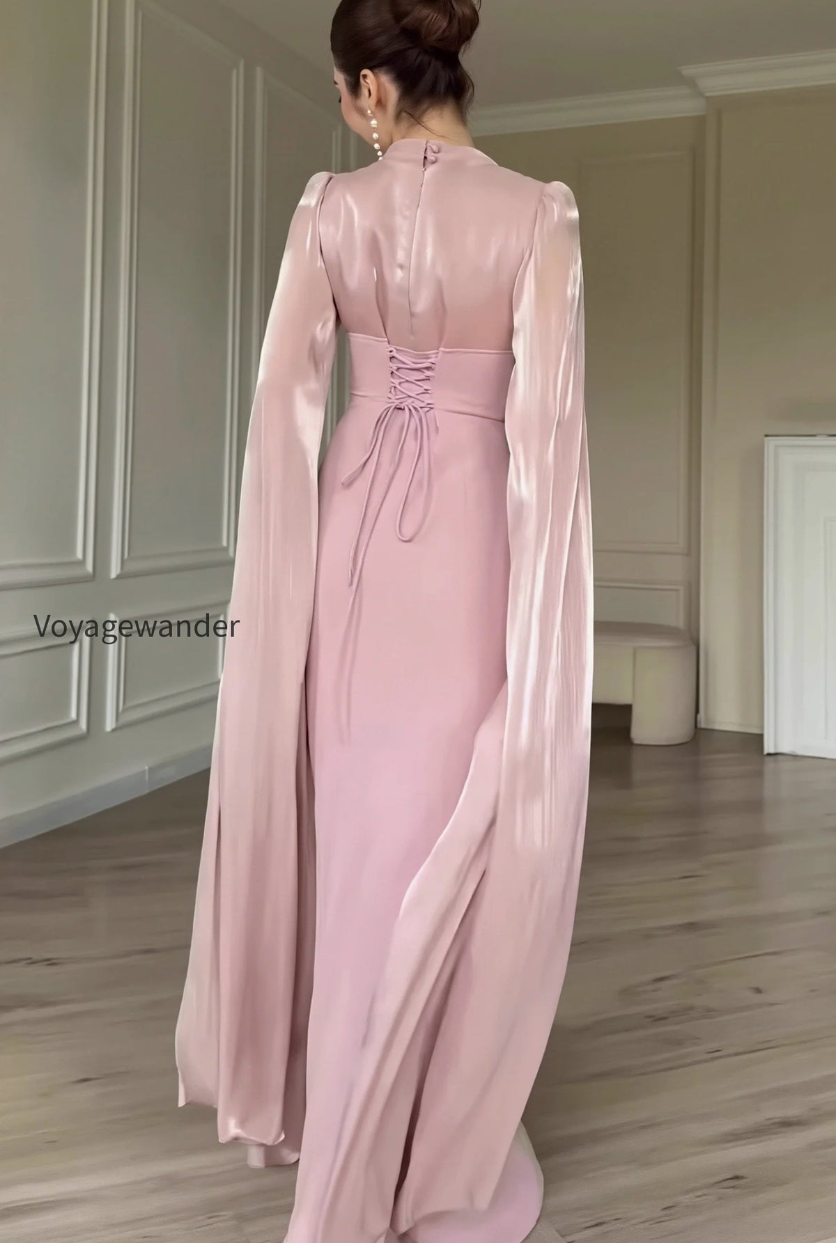glossy-flowy-sleeve-slim-maxi-dress