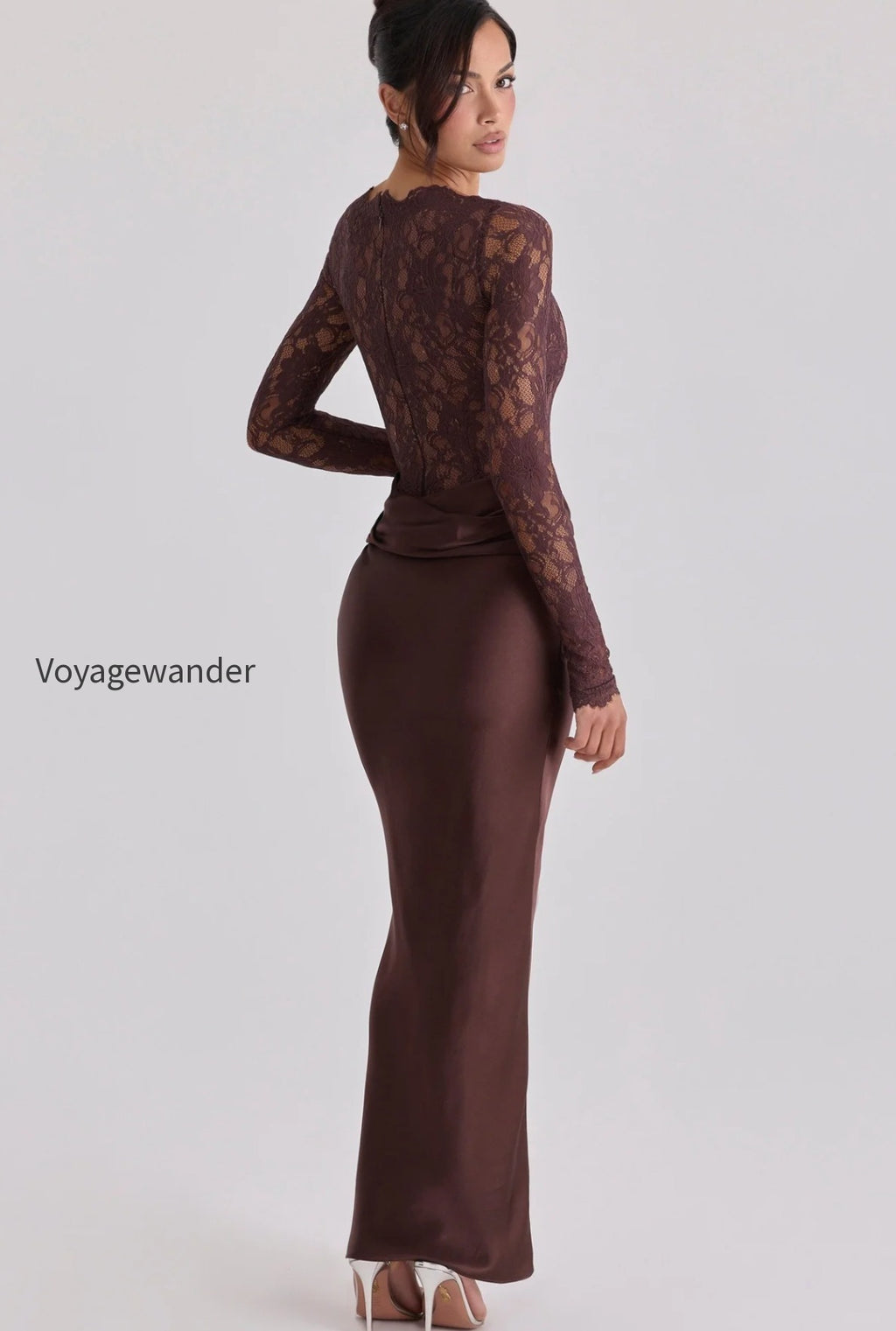 sheer-lace-panel-ruched-satin-mermaid-maxi-lace-dress