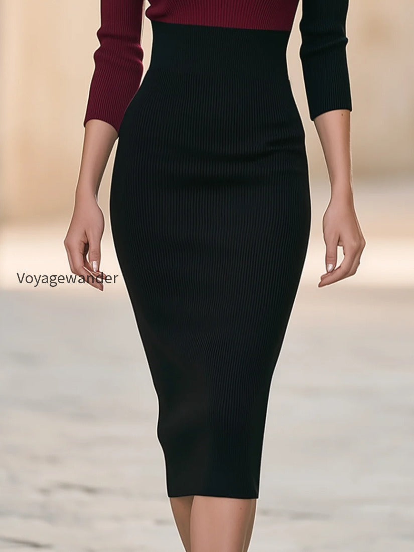 color-block-mock-neck-ribbed-knit-midi-dress