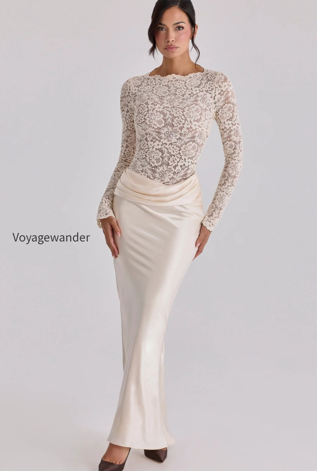 sheer-lace-panel-ruched-satin-mermaid-maxi-lace-dress