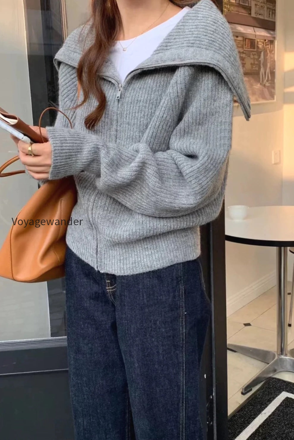 shawl-collar-zip-knit-cardigan