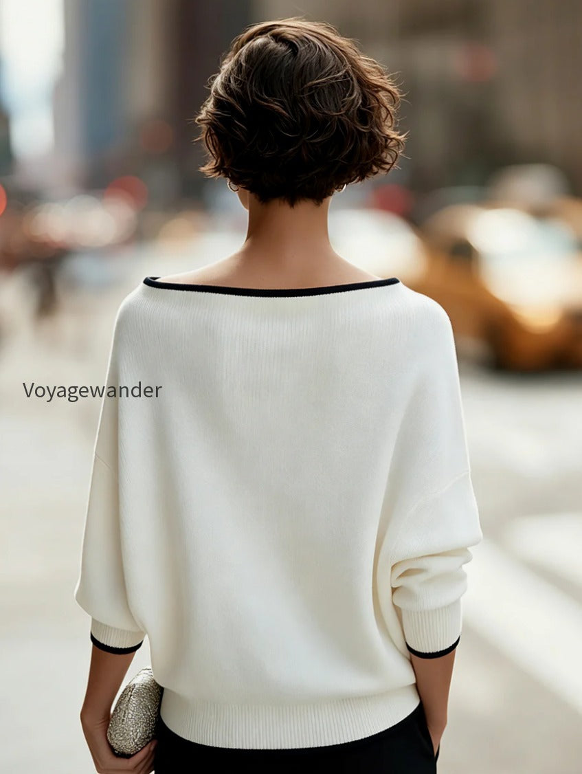 contrast-trim-boat-neck-dolman-sleeve-oversized-knit-sweater