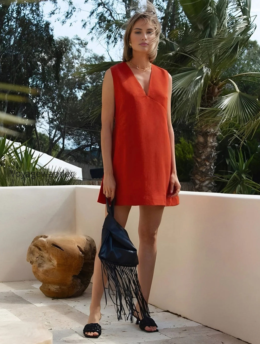 cotton-linen-v-neck-short-dress