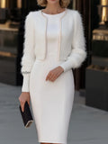 pearl-trim-fluffy-knit-cardigan-and-bodycon-dress-set