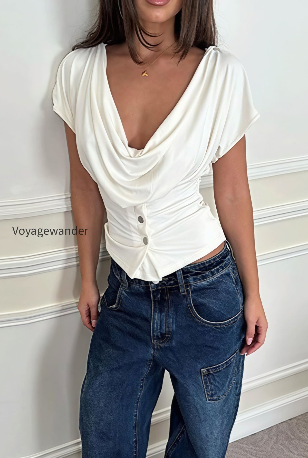solid-minimalist-cowl-neck-slim-short-sleeve-t-shirt
