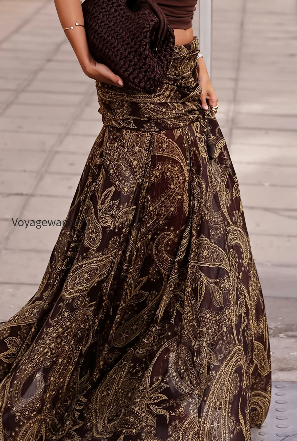 boho-brown-paisley-print-maxi-skirt