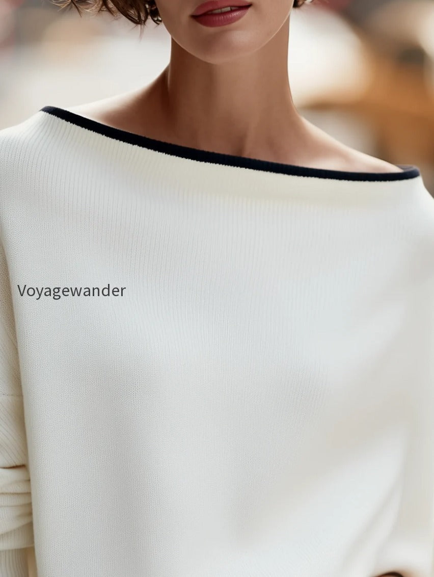 contrast-trim-boat-neck-dolman-sleeve-oversized-knit-sweater