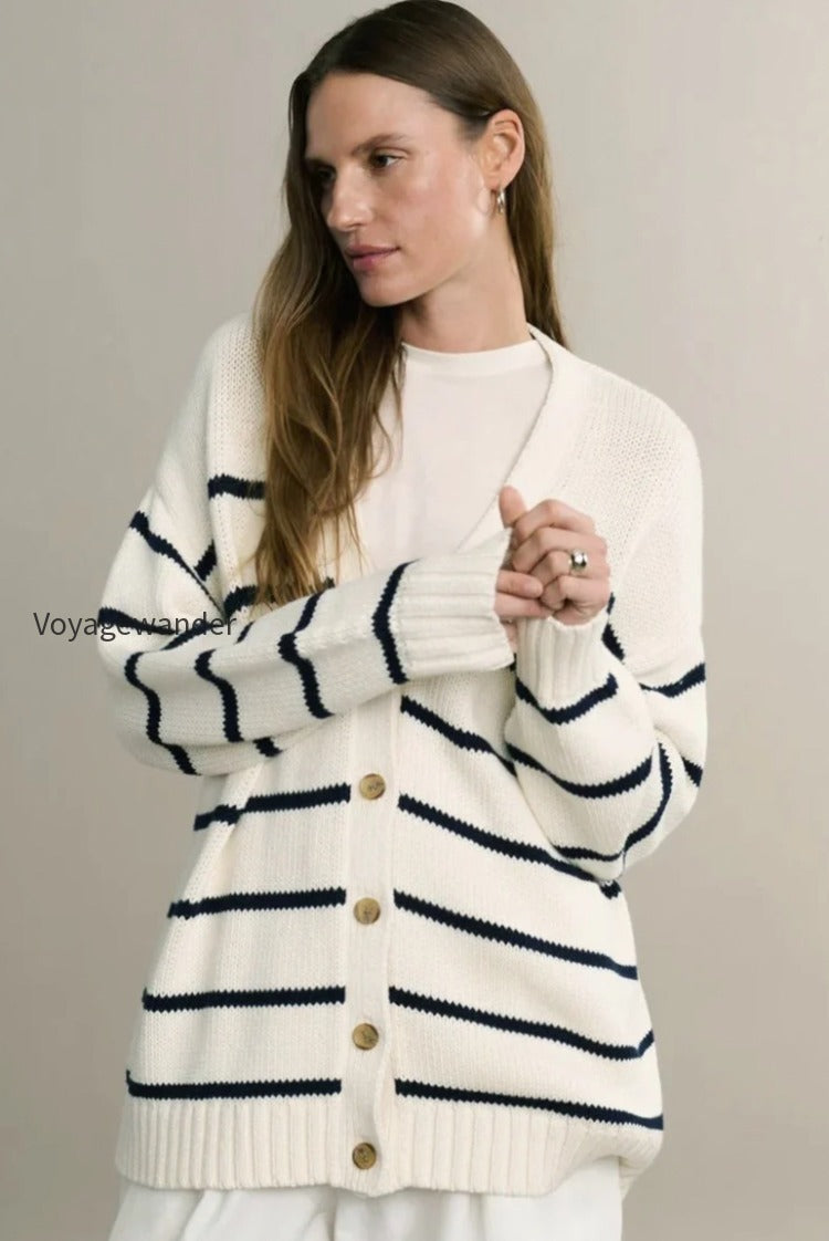 cotton-stripe-v-neck-cardigan